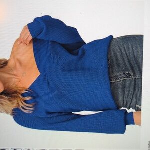 Women's Blue Off-Shoulder Sweater - NWOT